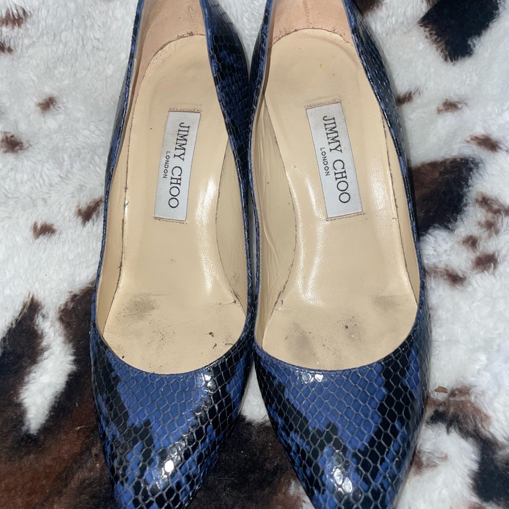 Jimmy Choo Black and Blue Snakeskin Heels